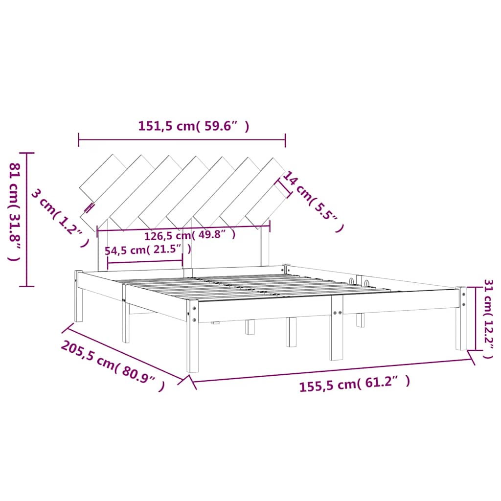 Bed Frame without Mattress 150x200 cm King Size King Size Solid Wood
