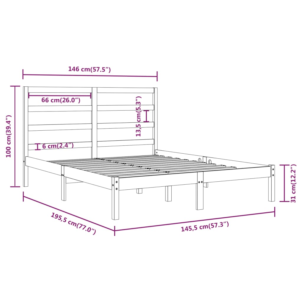 Bed Frame without Mattress Black 140x190 cm Solid Wood Pine