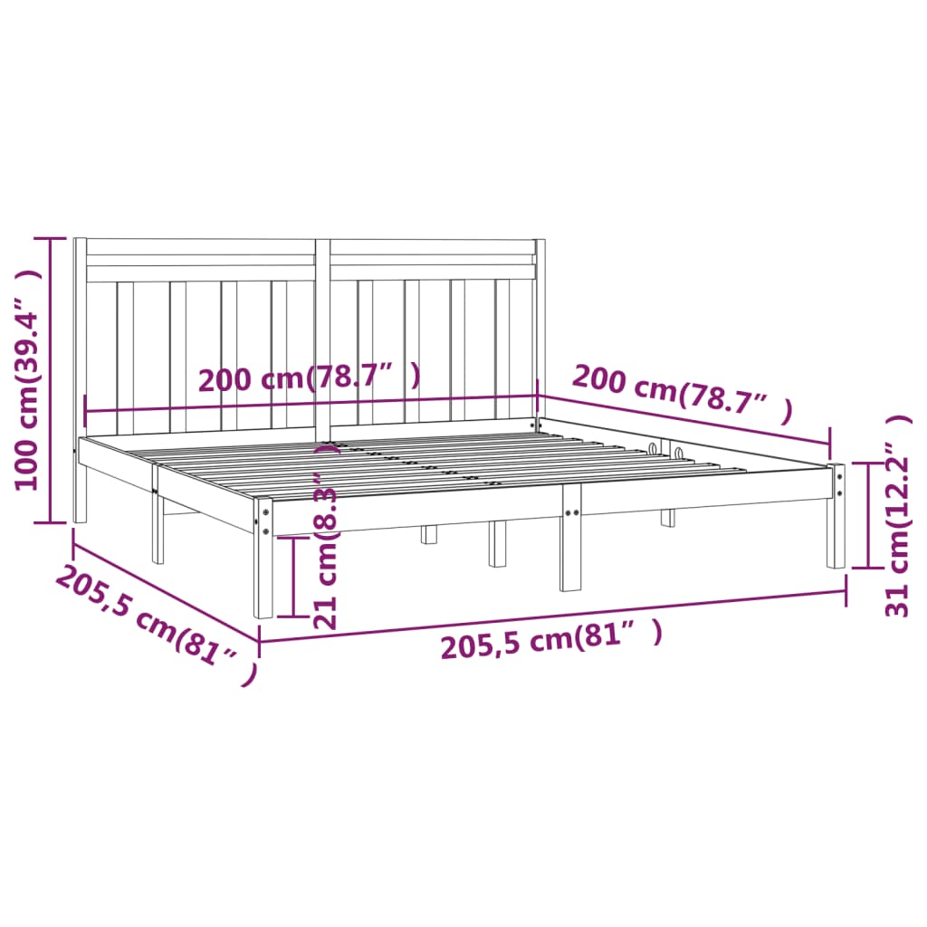 Bed Frame without Mattress Honey Brown 200x200 cm Solid Wood