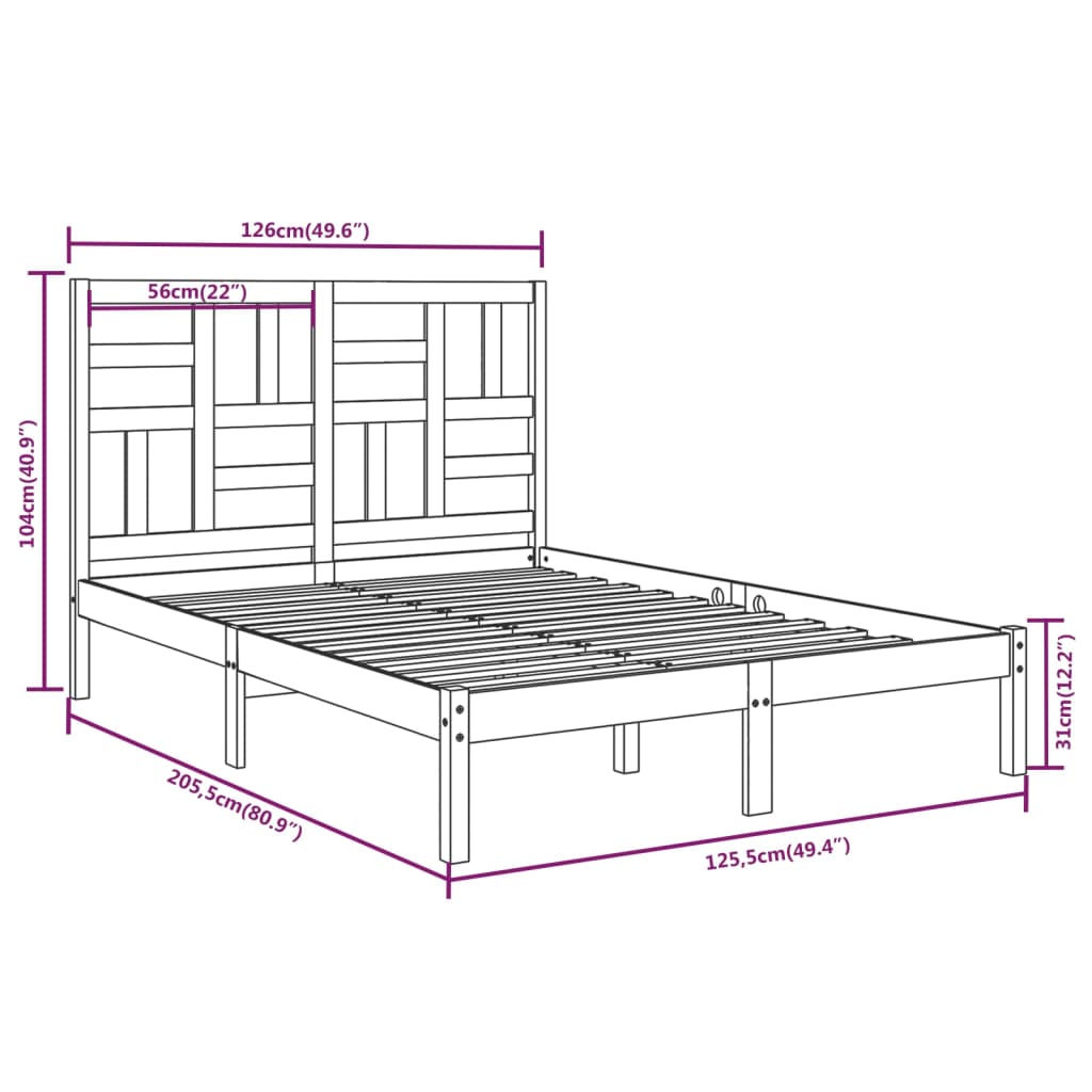 Bed Frame without Mattress Solid Wood 120x200 cm