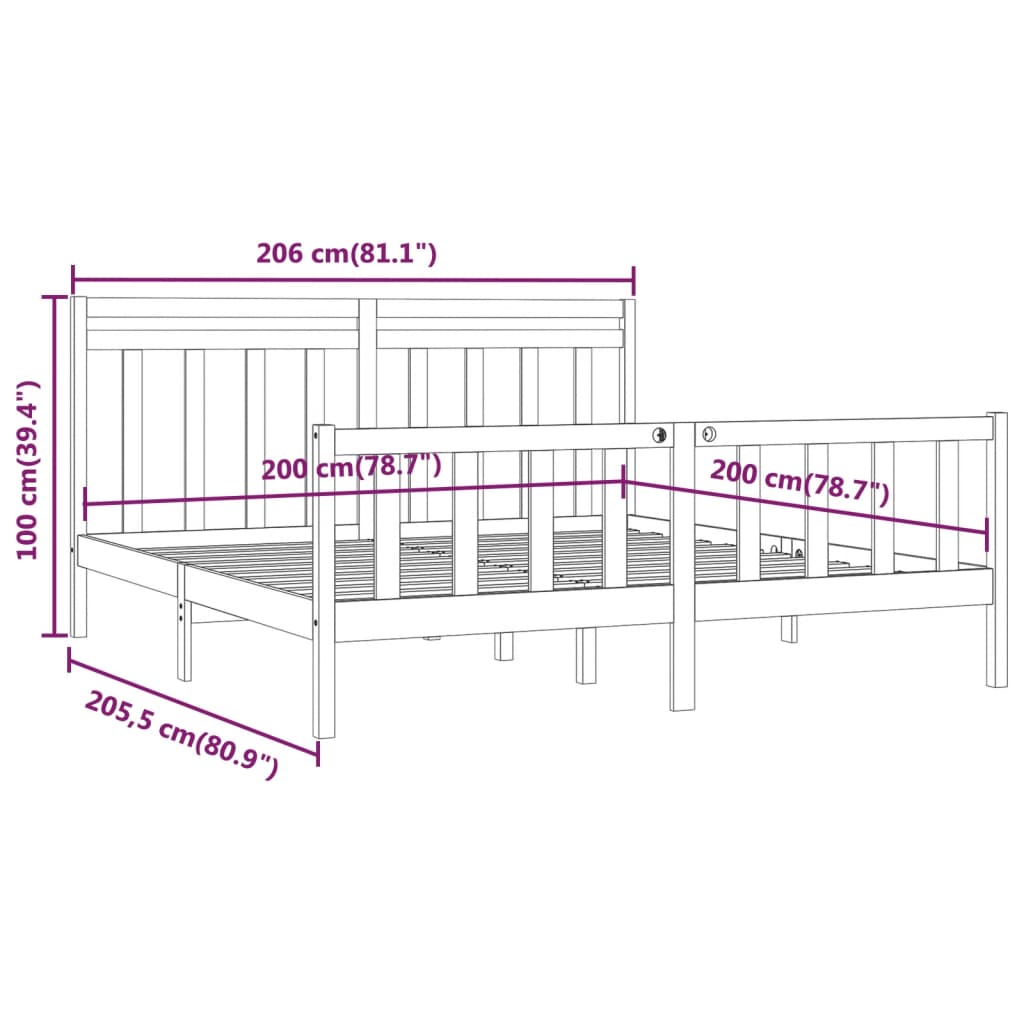 Bed Frame without Mattress Grey Solid Wood Pine 200x200 cm