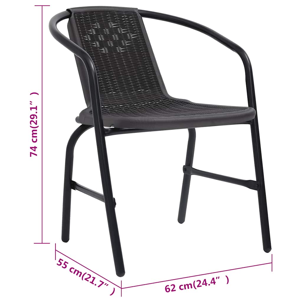 Garden Chair | Set of 8 | Black | Plastic rattan, steel | Stackable