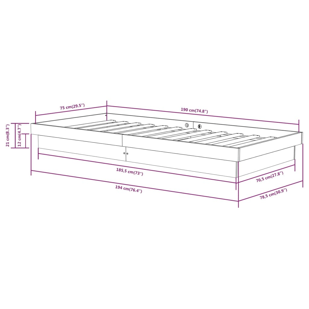 Bed Frame without Mattress Black Solid Wood Small Single