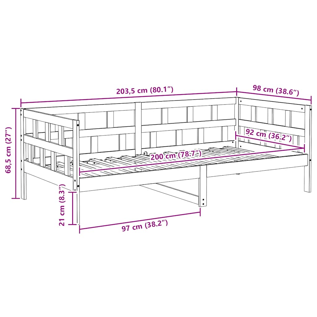 Day Bed without Mattress White Solid Wood Pine 90x200 cm