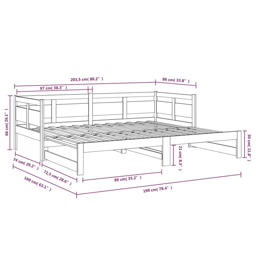 Pull-out Day Bed without Mattress Solid Wood Pine 2x(80x200) cm