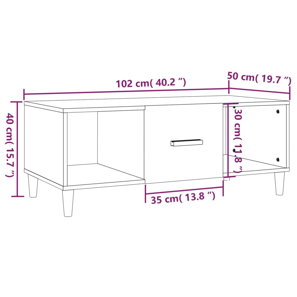 Coffee Table Black 102x50x40 cm Engineered Wood