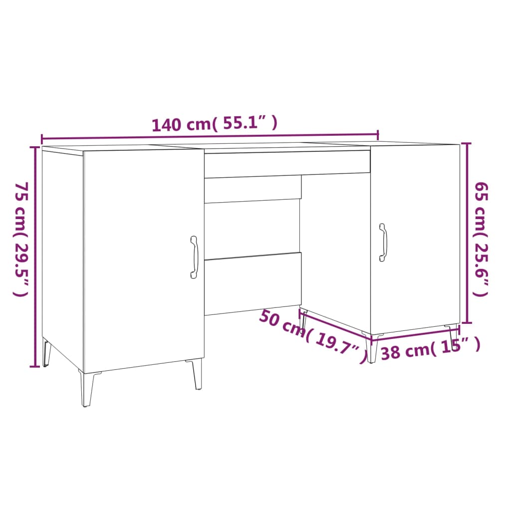 Desk Sonoma Oak 140x50x75 cm Engineered Wood