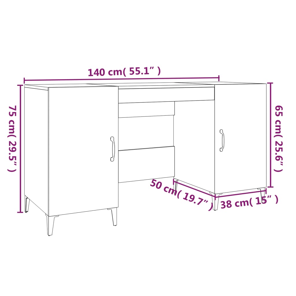 Desk High Gloss White 140x50x75 cm Engineered Wood