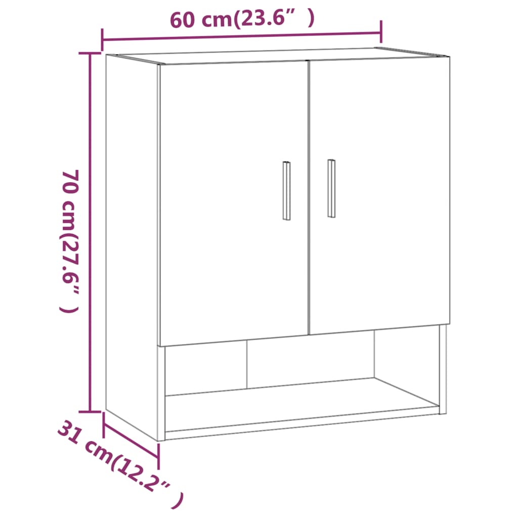812873 vidaXL Wall Cabinet Sonoma Oak 60x31x70 cm Engineered Wood