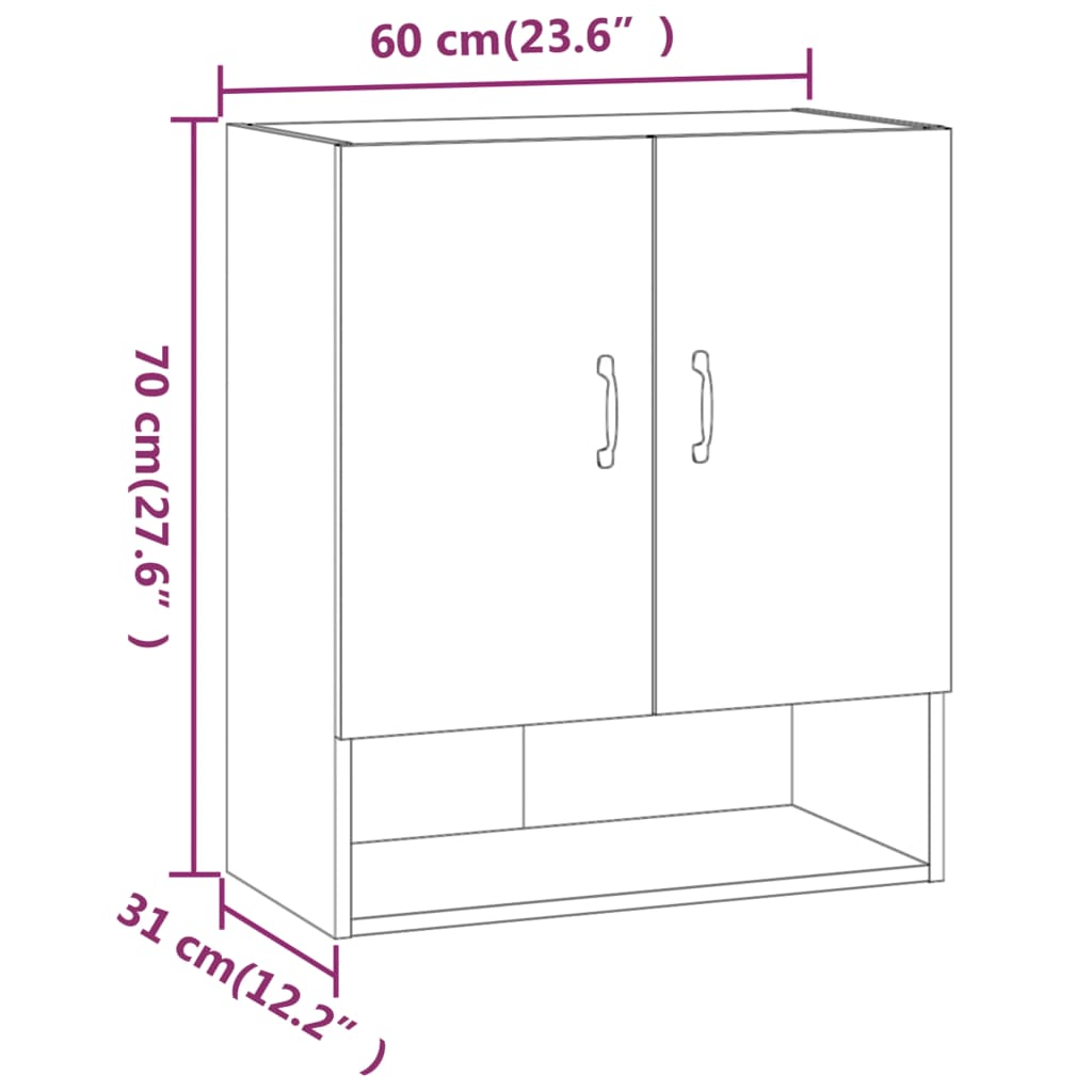 812882 vidaXL Wall Cabinet Sonoma Oak 60x31x70 cm Engineered Wood