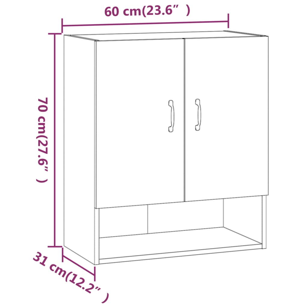 812883 vidaXL Wall Cabinet Concrete Grey 60x31x70 cm Engineered Wood