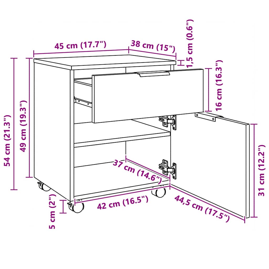 Mobile File Cabinet with Wheels Grey Sonoma 45x38x54 cm Engineered Wood