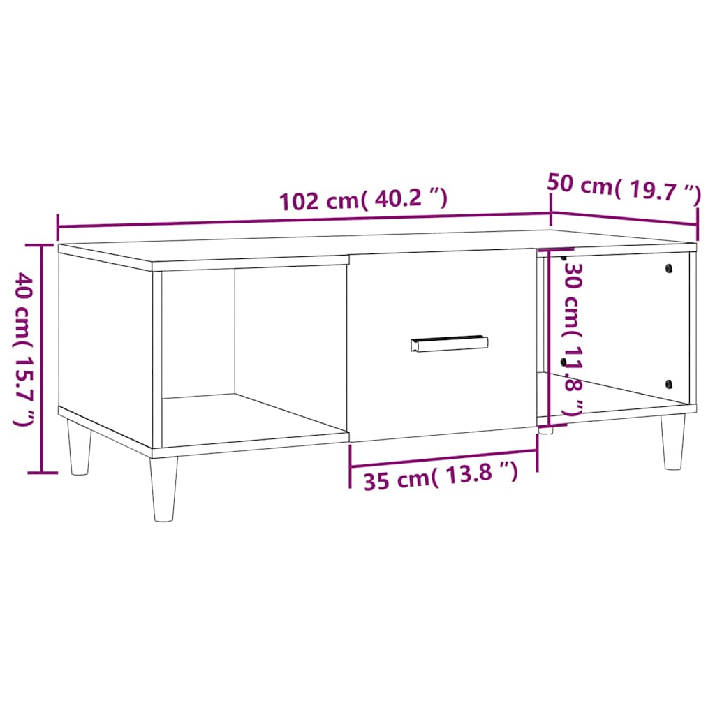 Coffee Table Brown Oak 102x50x40 cm Engineered Wood