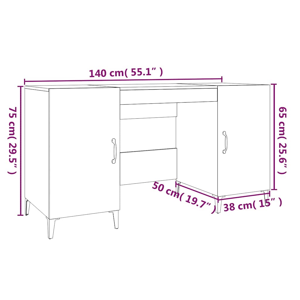817552 vidaXL Desk Smoked Oak 140x50x75 cm Engineered Wood