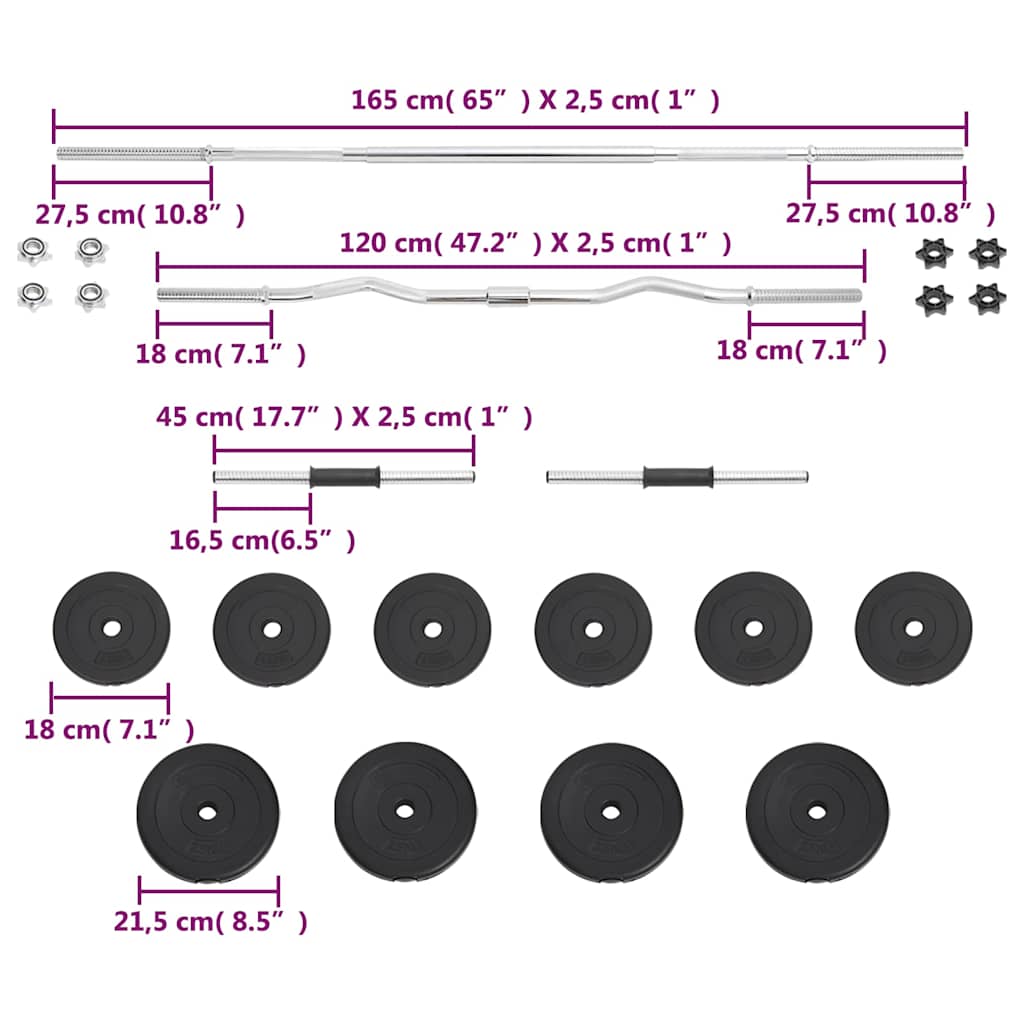 93588 vidaXL Barbell and Dumbbell Set 30 kg