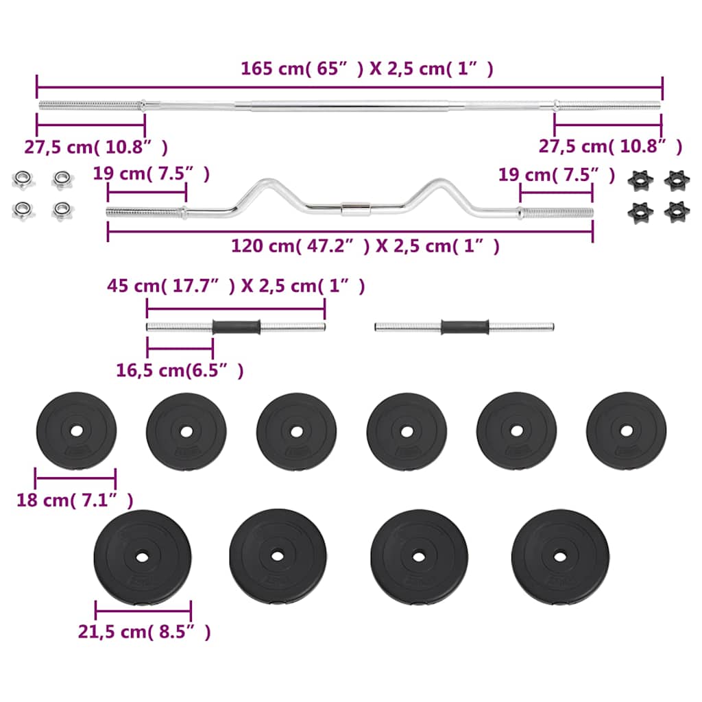 93589 vidaXL Barbell and Dumbbell Set 30 kg
