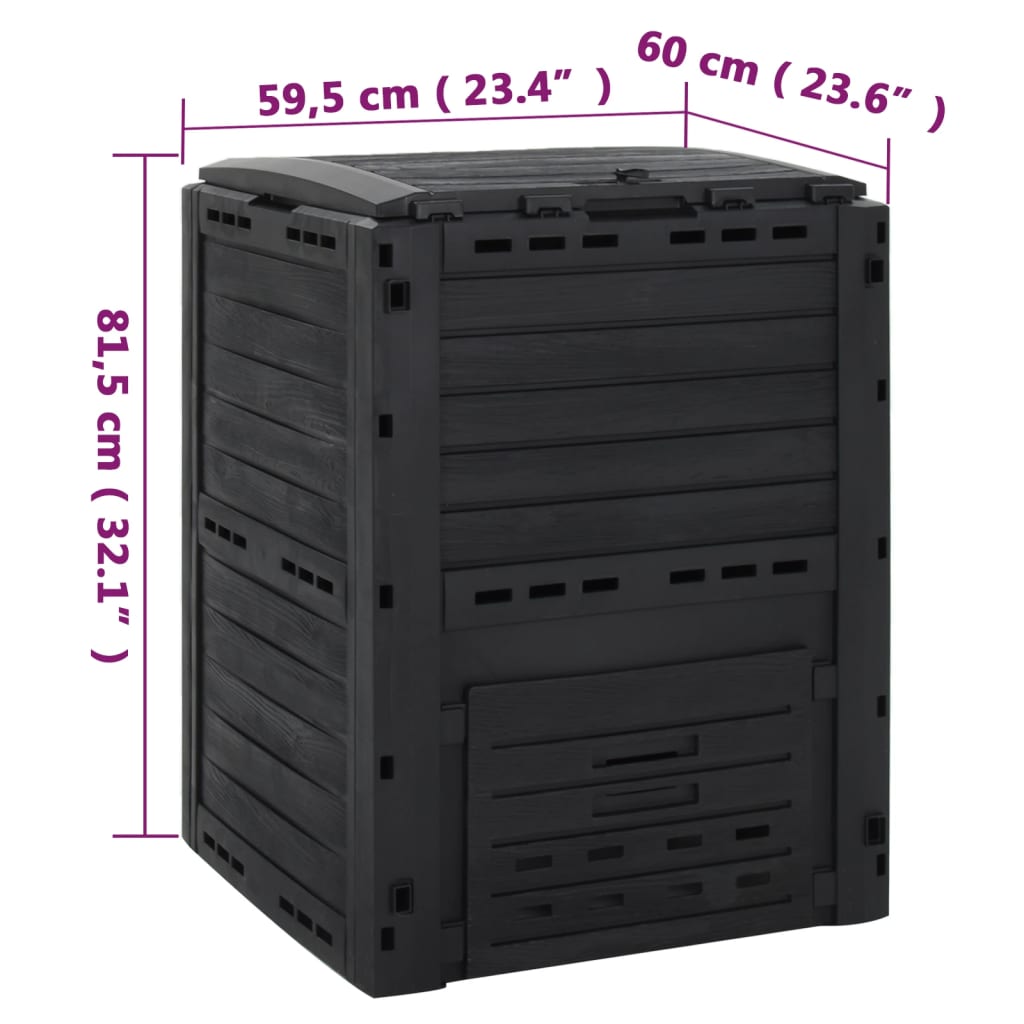 152202 vidaXL Garden Composter Black 280 L Polypropylene