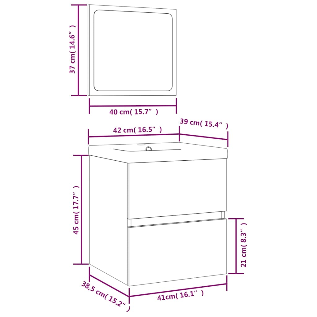 Bathroom Sink Cabinet with Basin and Mirror White
