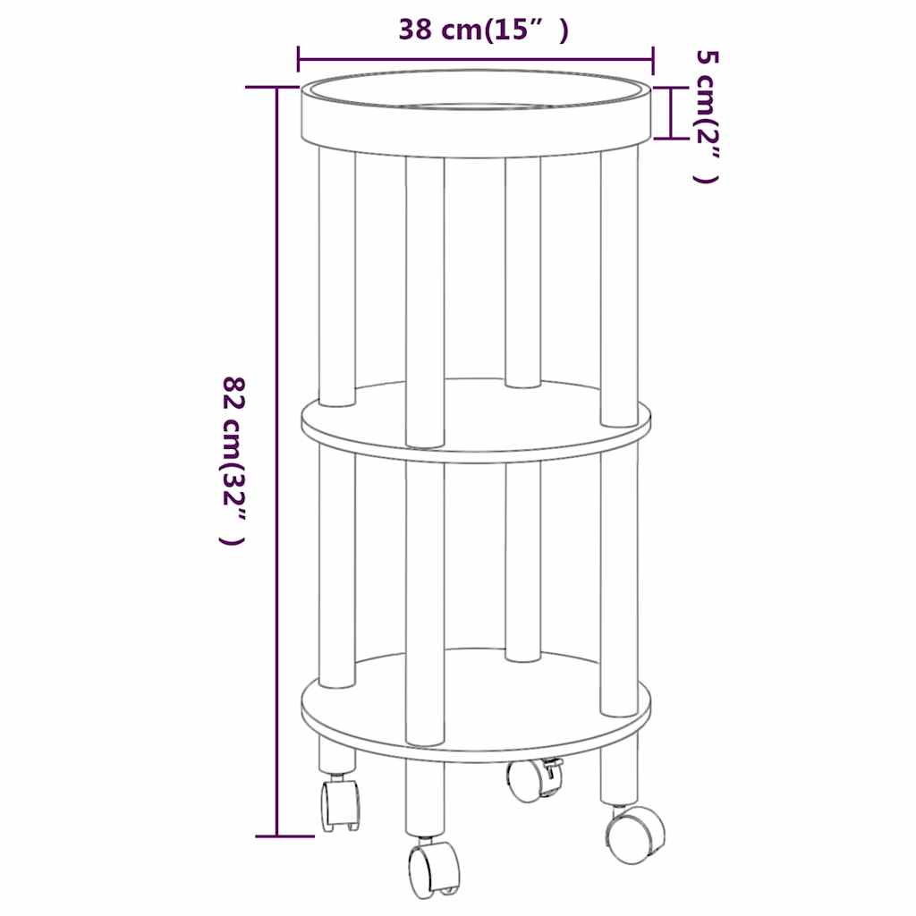 3-tier Trolley White 38x38x82cm Engineered Wood&Solid Wood Pine