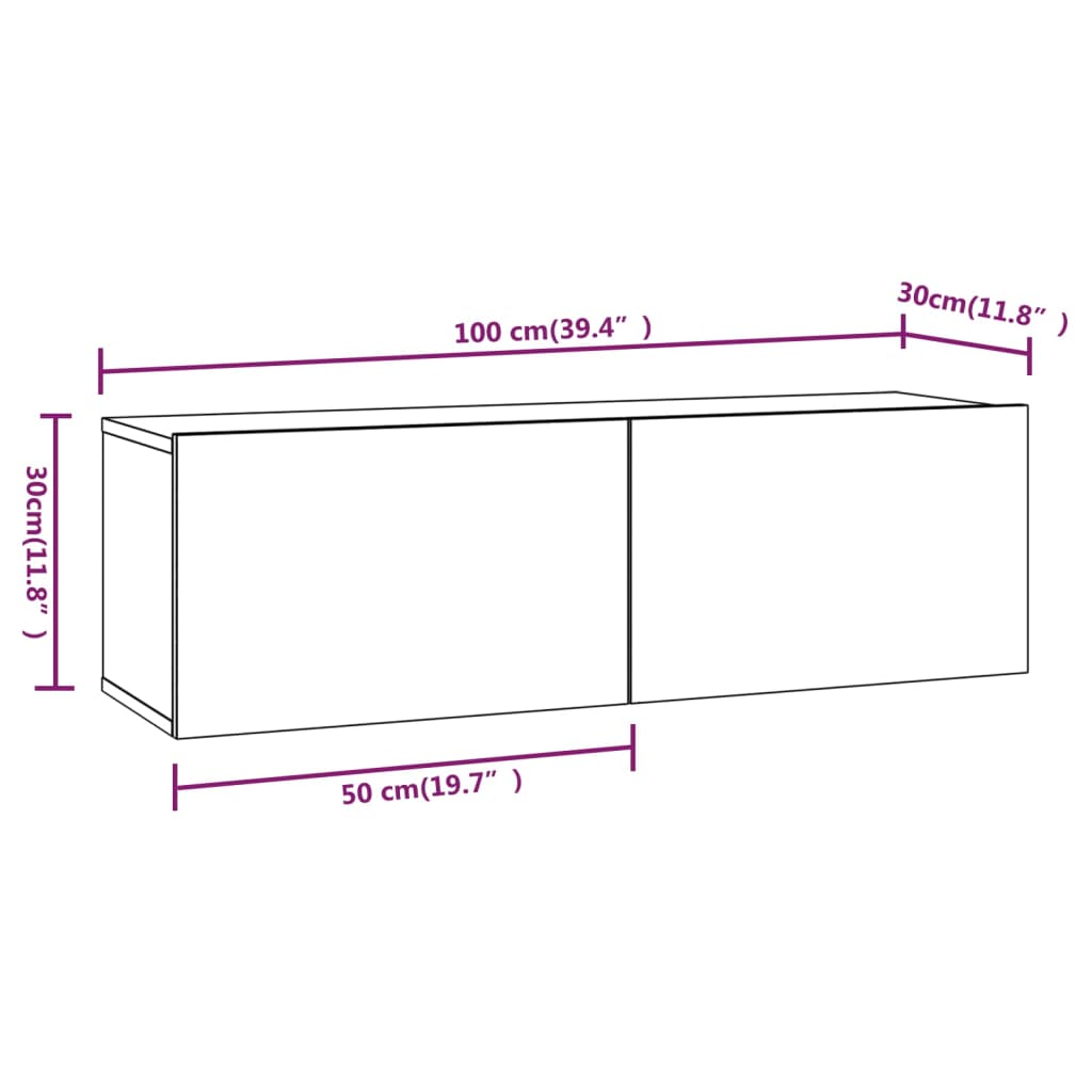 4 Piece Wall-mounted TV Cabinet Set Grey Sonoma 100x30x30 cm