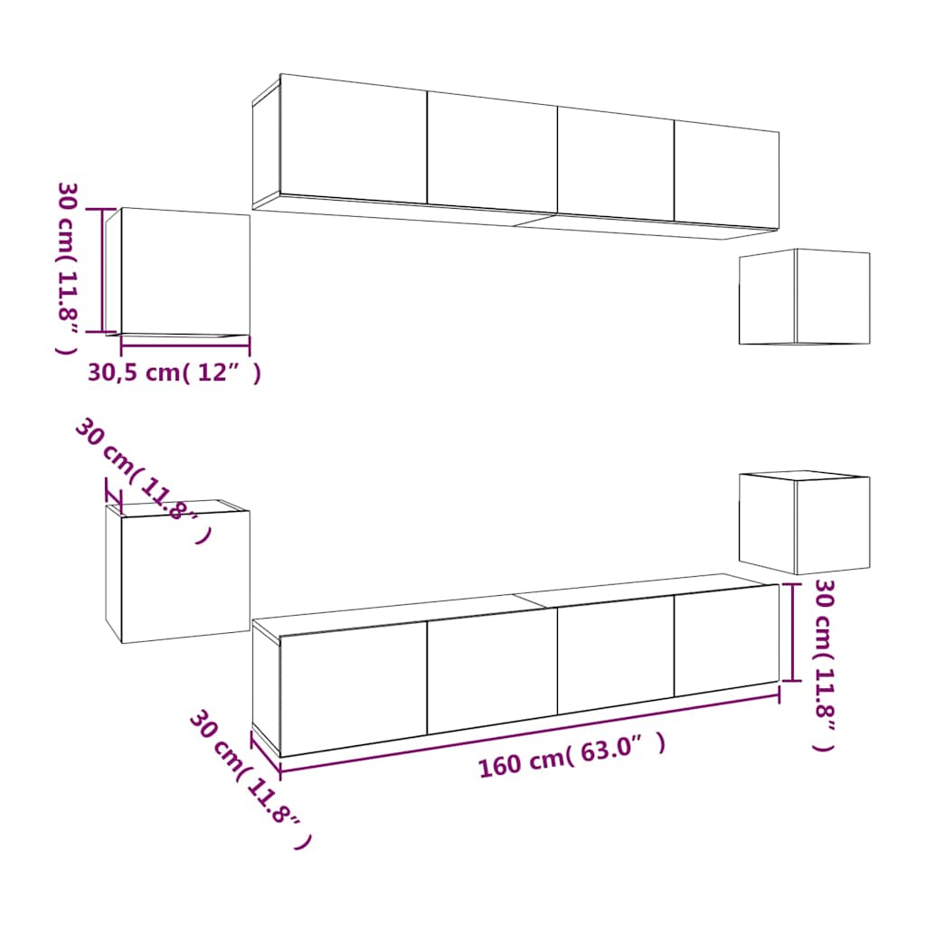 8 Piece TV Cabinet Set Concrete Grey Engineered Wood
