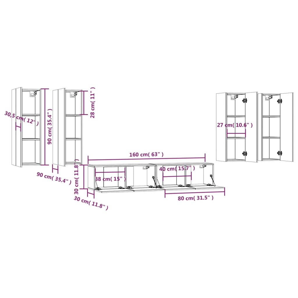 6 Piece TV Cabinet Set Grey Sonoma Engineered Wood