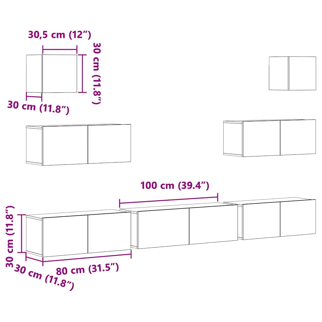 7 Piece TV Cabinet Set Concrete Grey Engineered Wood