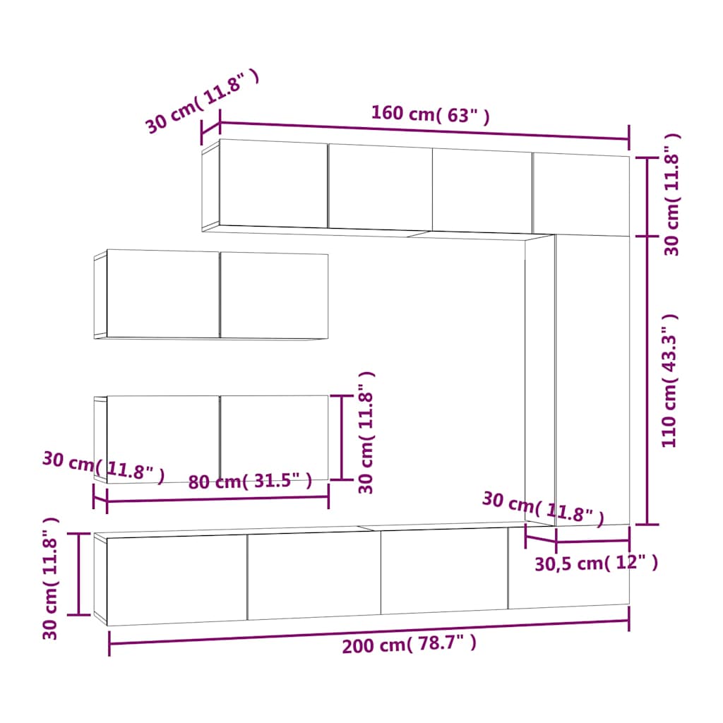 7 Piece TV Cabinet Set Grey Sonoma Engineered Wood