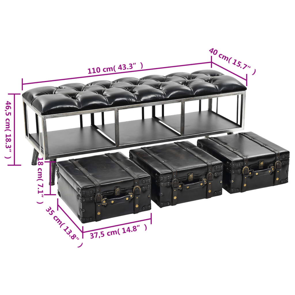 Storage Bench 110 cm Black Faux Leather