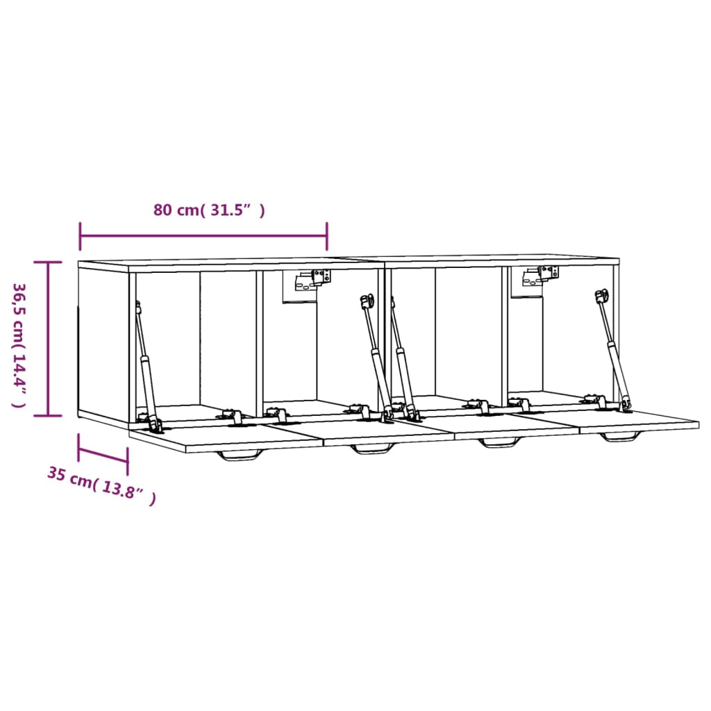 Wall Cabinets 2 pcs Concrete Grey 80x35x36,5 cm Engineered Wood