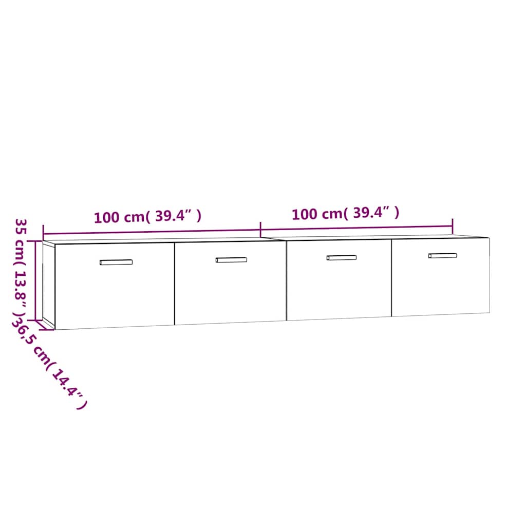 Wall Cabinets 2 pcs Smoked Oak 100x36.5x35 cm Engineered Wood