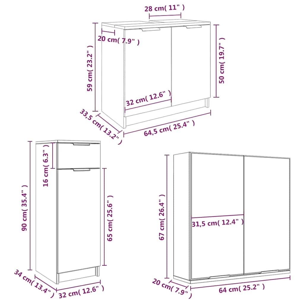 4 Piece Bathroom Cabinet Set Grey Sonoma Engineered Wood