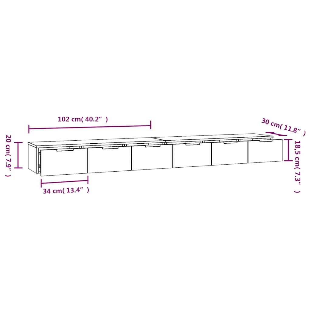 Wall Cabinets 2 pcs Concrete Grey 102x30x20 cm Engineered Wood