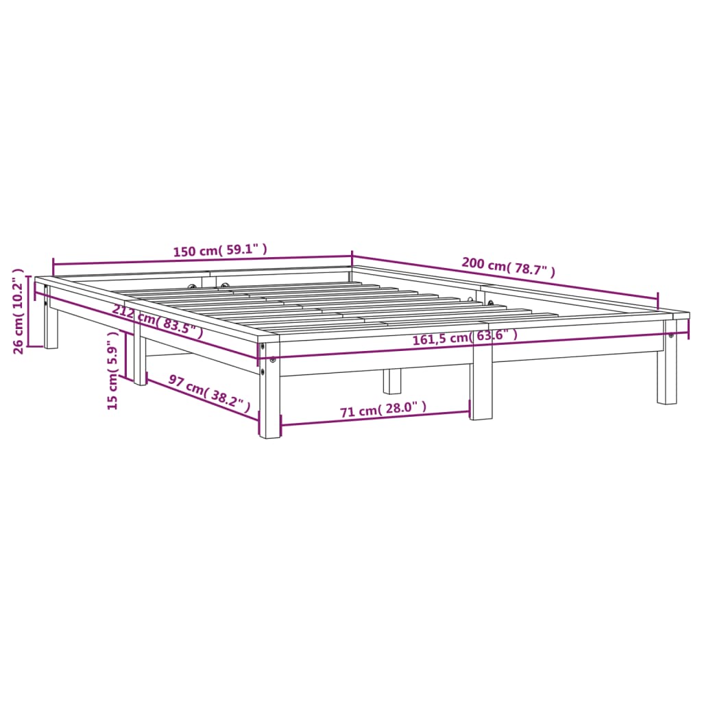 Bed Frame without Mattress Grey Solid Wood Pine King Size