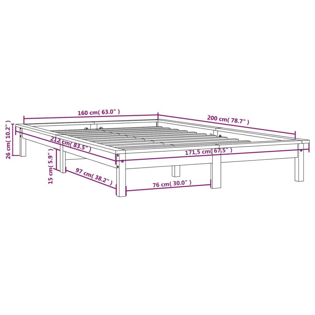 820554 vidaXL Bed Frame without Mattress Honey Brown 160x200 cm Solid Wood