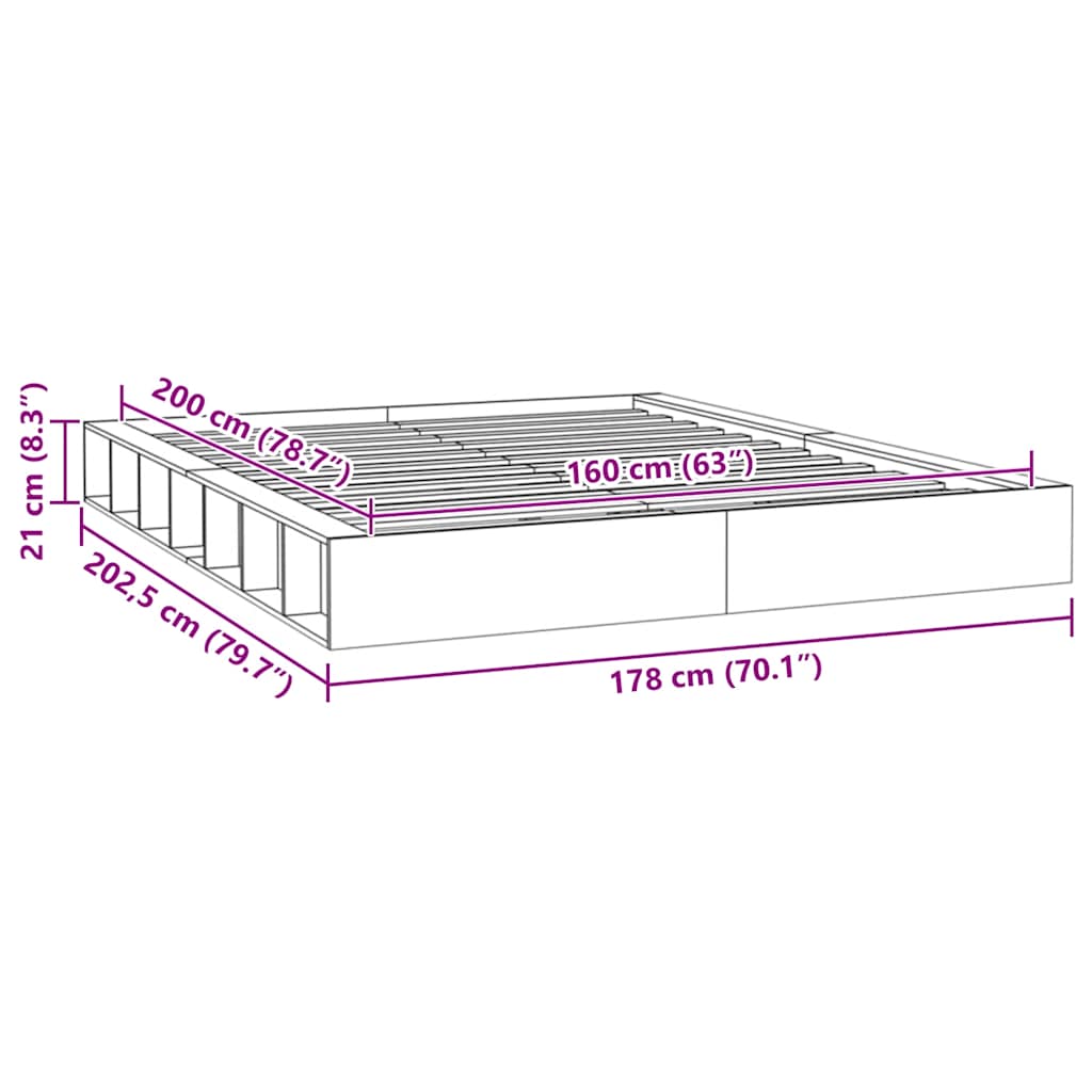 Bed Frame without Mattress 160x200 cm Solid Wood
