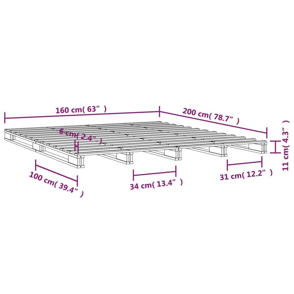 Pallet Bed without Mattress White 160x200 cm Solid Wood