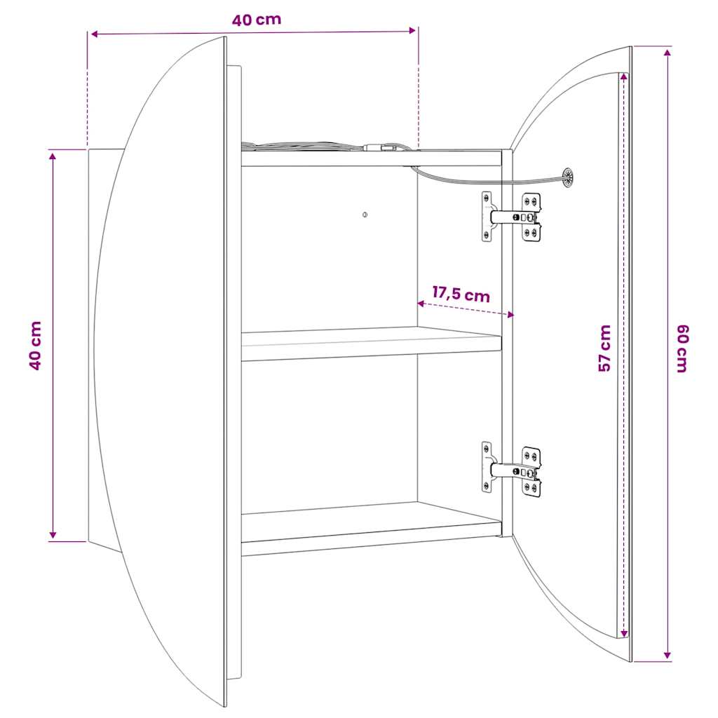 Bathroom Cabinet with Round Mirror&LED White 40x40x17.5 cm