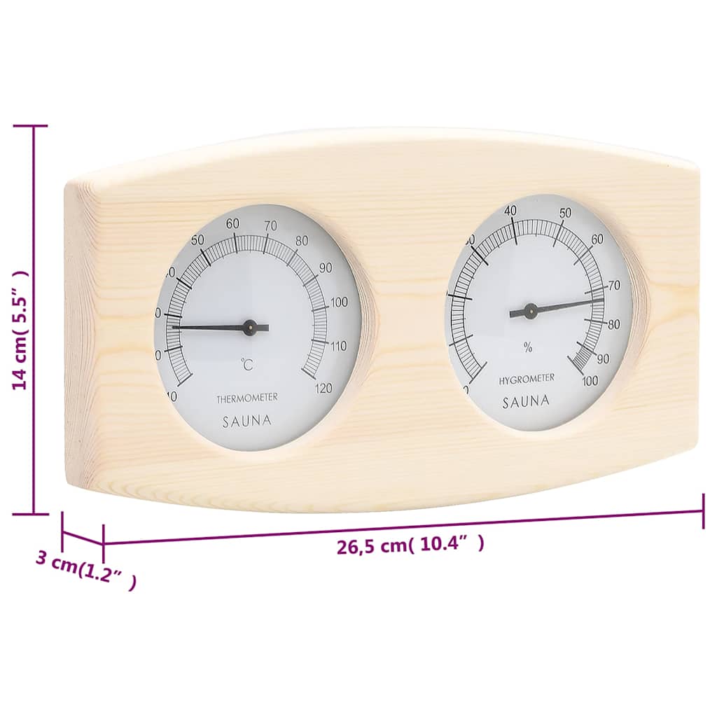 2 in 1 Sauna Hygrothermograph&Sand Timer Set Solid Wood Pine
