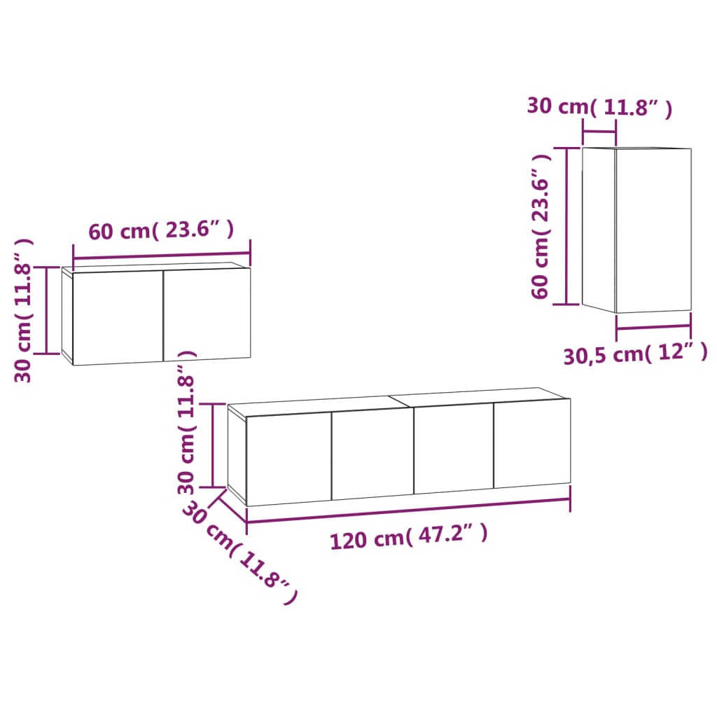 4 Piece TV Cabinet Set Grey Sonoma Engineered Wood