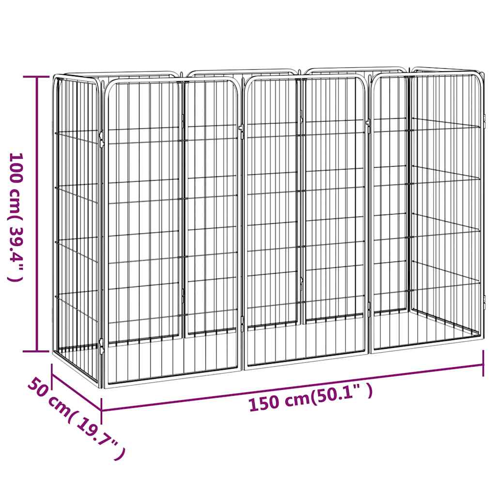 8-Panel Dog Playpen Black 50x100 cm Powder-coated Steel