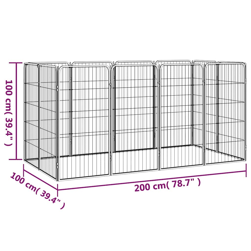 12-Panel Dog Playpen Black 50x100 cm Powder-coated Steel
