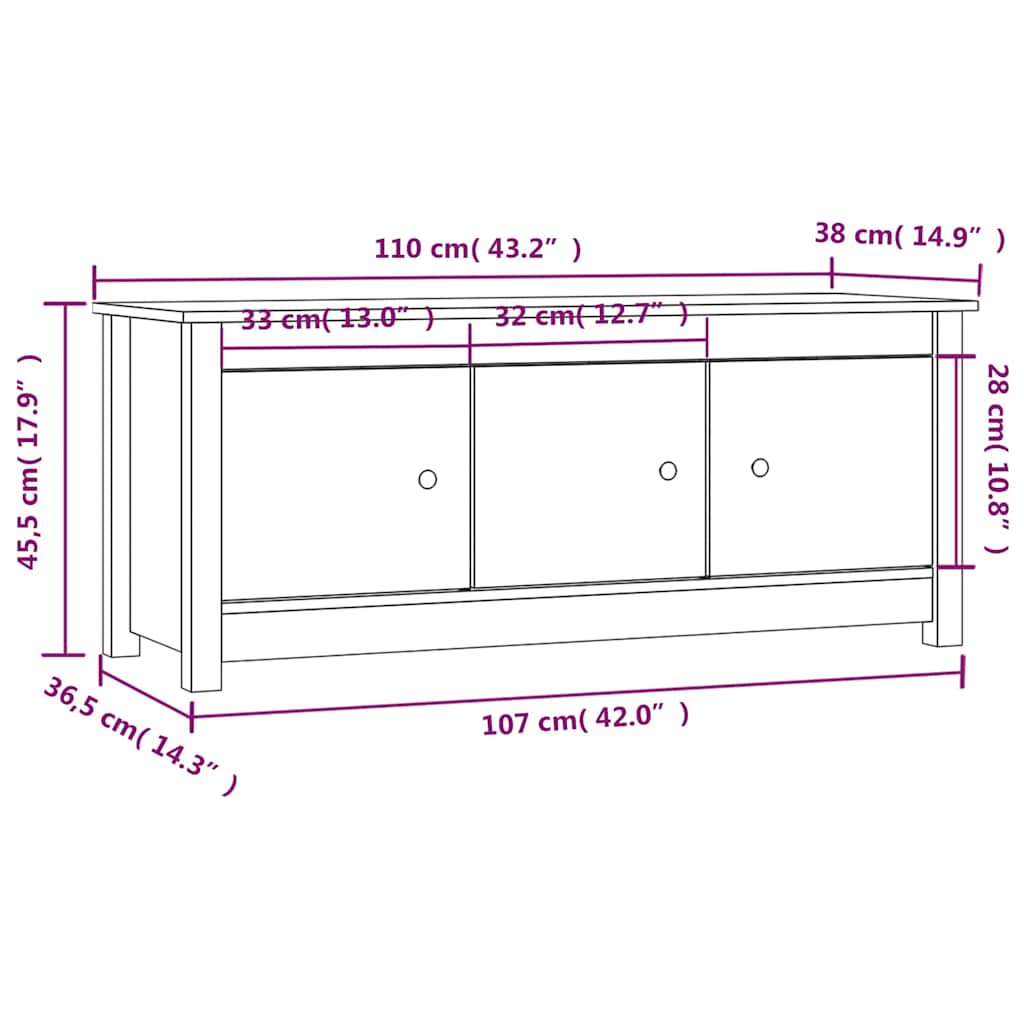 Shoe Cabinet White 110x38x45,5 cm Solid Wood Pine