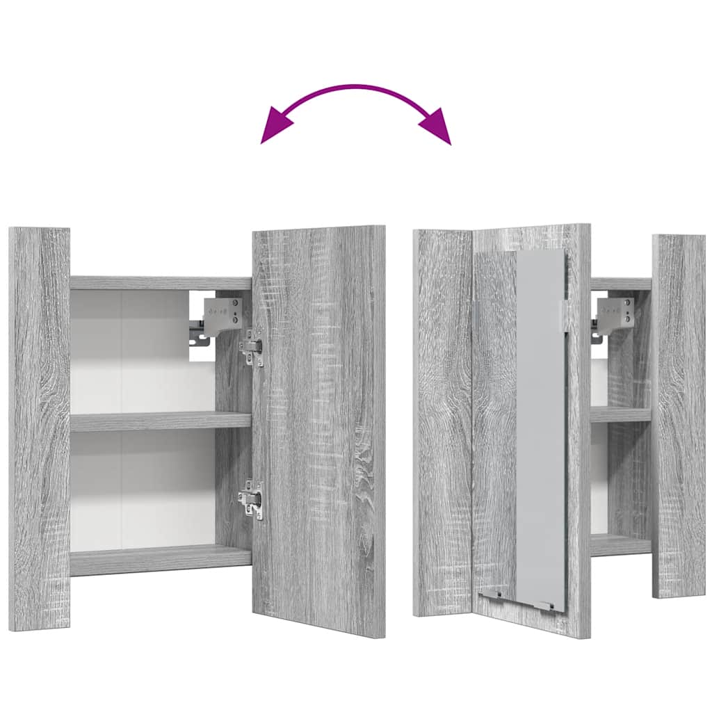 LED Bathroom Mirror Cabinet Grey Sonoma 40x12x45 cm Engineered Wood