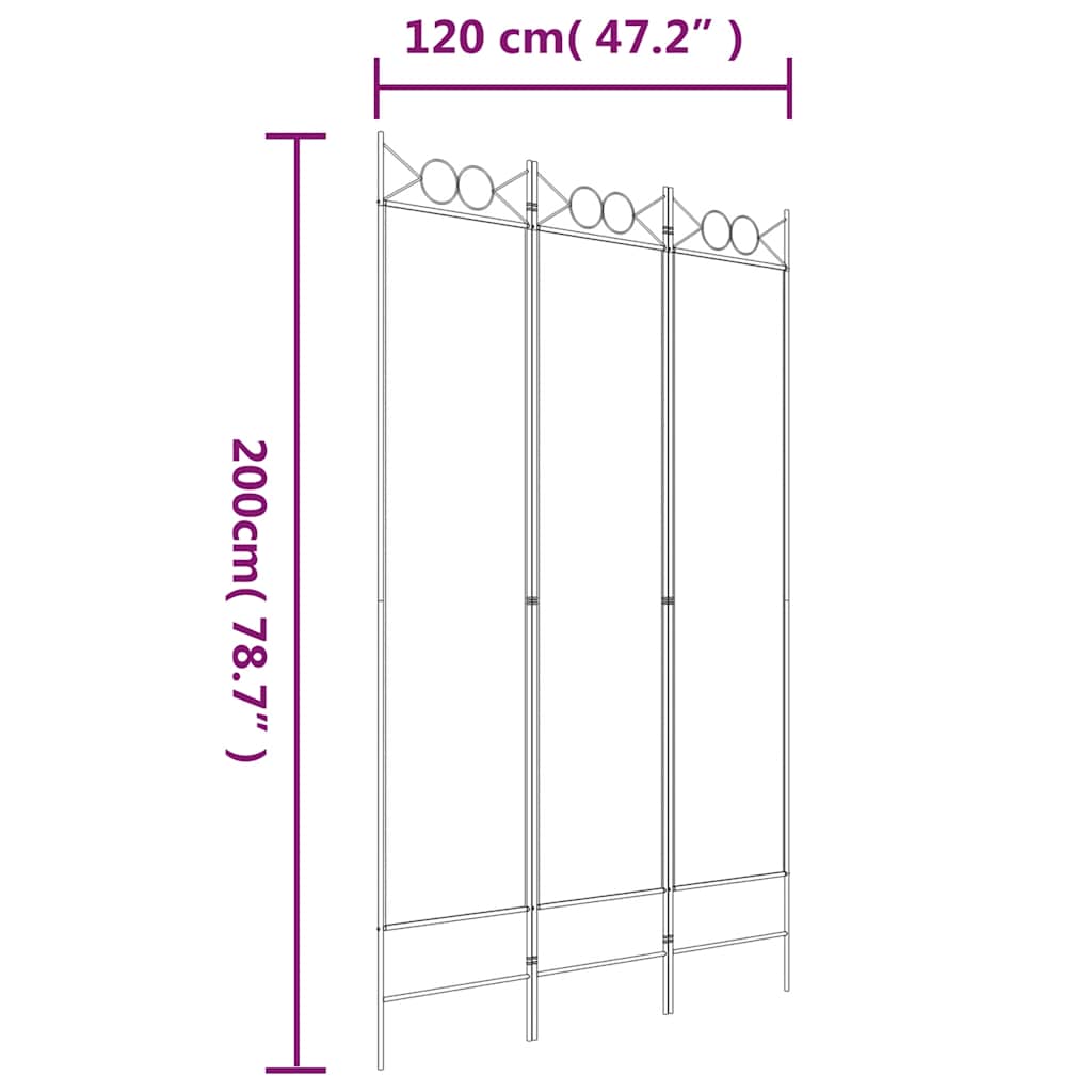 3-Panel Room Divider Black 120x200 cm Fabric