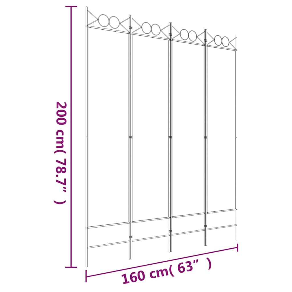 4-Panel Room Divider White 160x200 cm Fabric