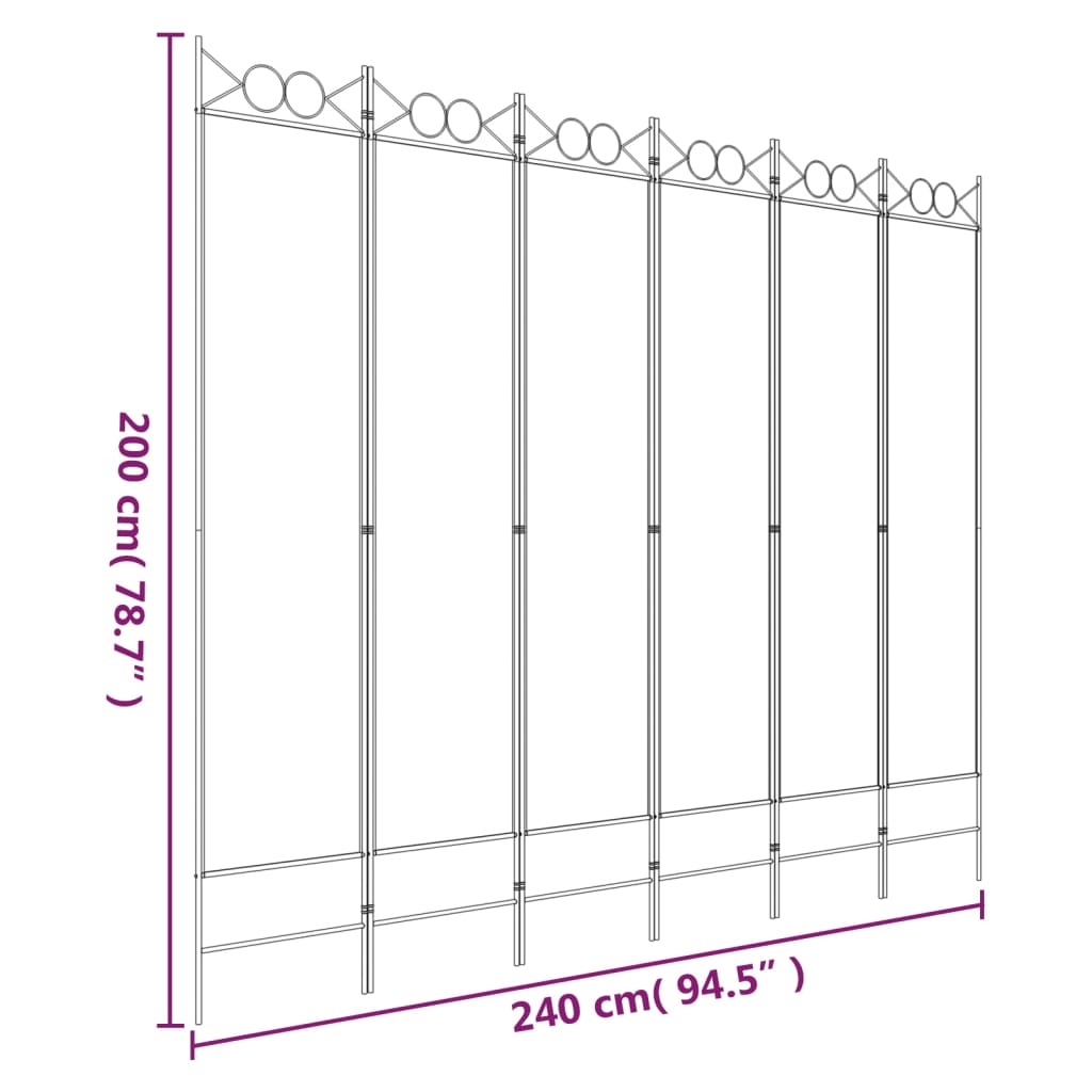 6-Panel Room Divider Black 240x200 cm Fabric