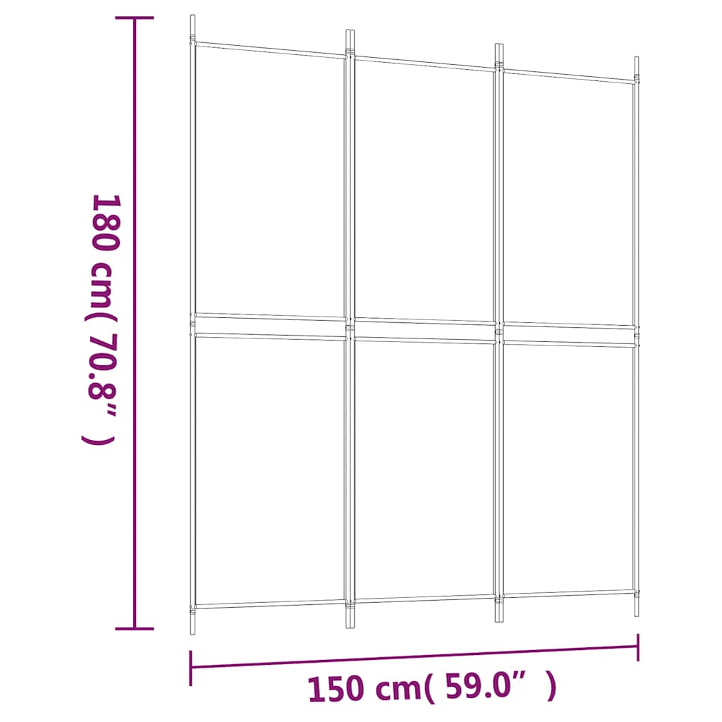 3-Panel Room Divider Black 150x180 cm Fabric