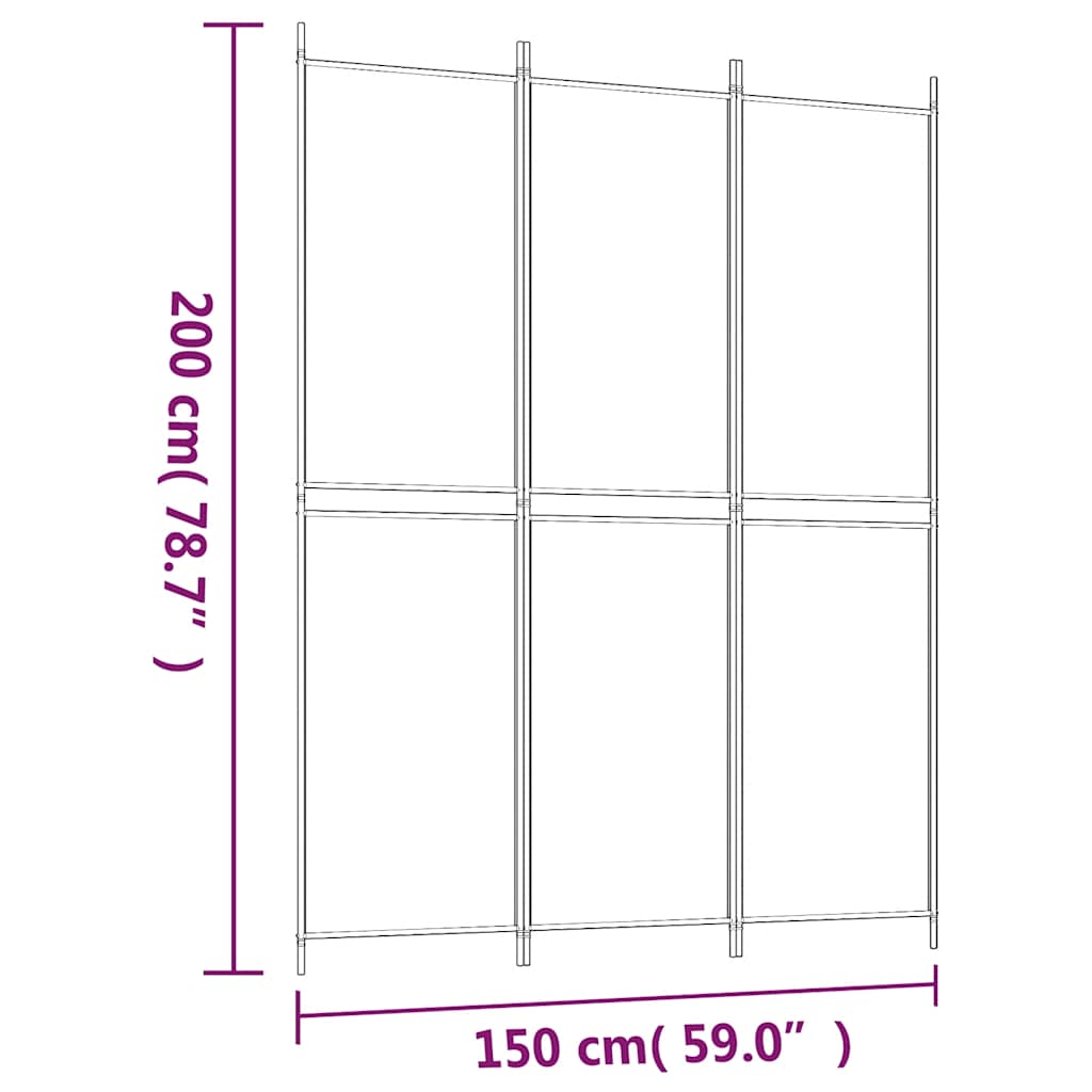 3-Panel Room Divider Brown 150x200 cm Fabric