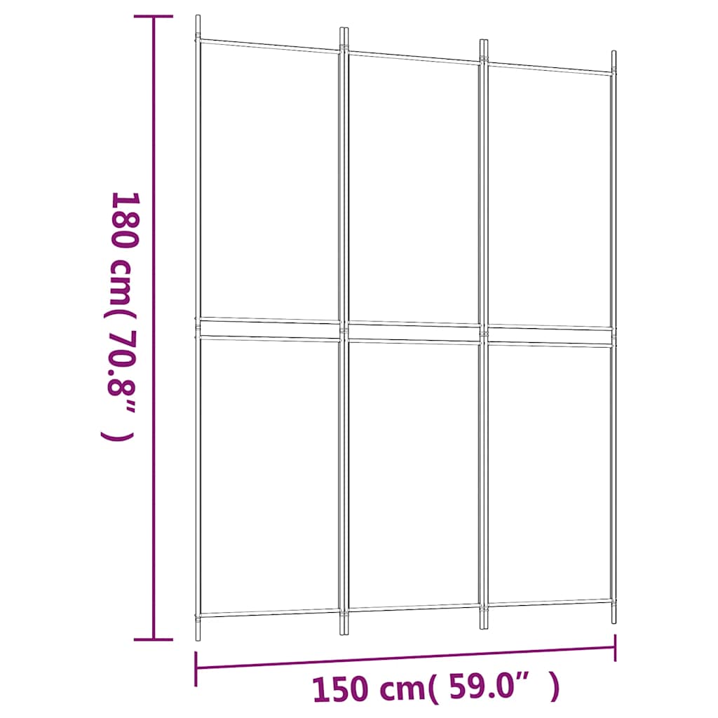 3-Panel Room Divider Black 150x200 cm Fabric